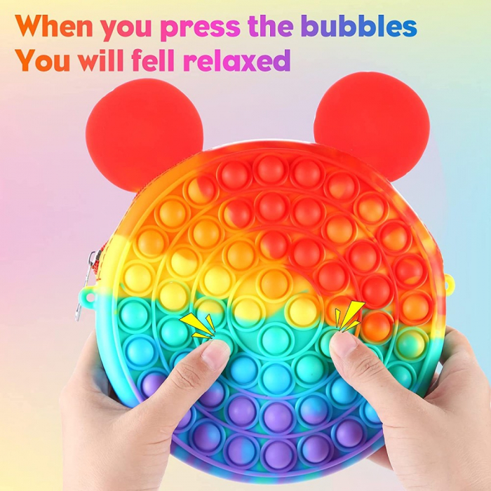 Jucărie senzorială geantă multicoloră POP IT cu baretă colorată model Mickey Mouse [6]