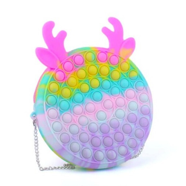 Jucărie senzorială geantă multicoloră POP IT cu baretă din lant model renisor culori pastel [2]
