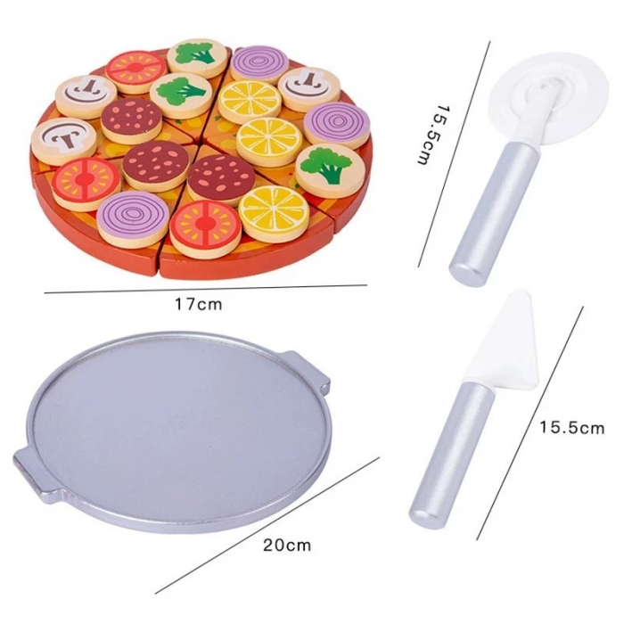 Jucărie tip Montessori din lemn Pizza cu farfurie si ustensile de feliat [4]