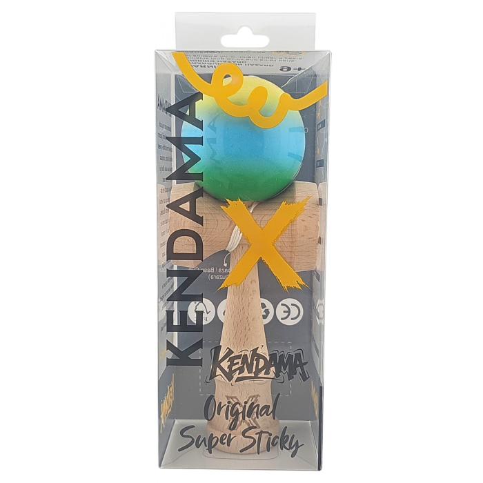 Kendama X Profesionala Super Sticky din Lemn, 18 cm, Gradient Galben, Albastru deschis,Verde [4]