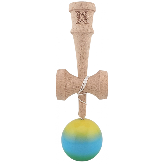 Kendama X Profesionala Super Sticky din Lemn, 18 cm, Gradient Galben, Albastru deschis,Verde [2]