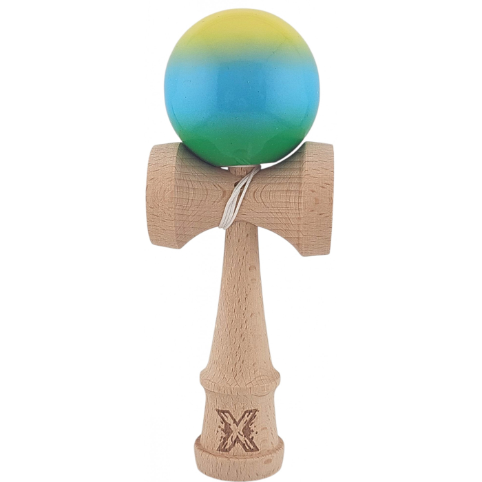 Kendama X Profesionala Super Sticky din Lemn, 18 cm, Gradient Galben, Albastru deschis,Verde [1]