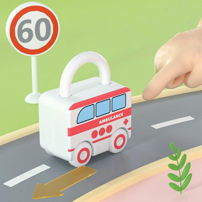 Lacat masinuta ambulanta cu cheie cifra 3  PUZZLE MATCHING LOCK [2]