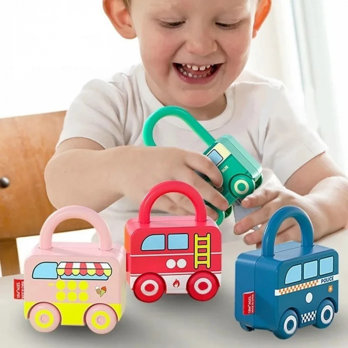 Lacat masinuta ambulanta cu cheie cifra 3  PUZZLE MATCHING LOCK [3]