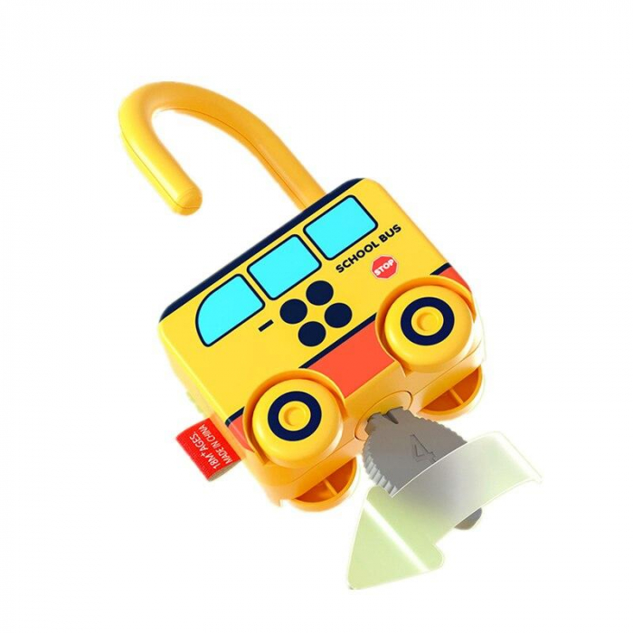 Lacat masinuta autobuz scolar cu cheie cifra 4  PUZZLE MATCHING LOCK [2]