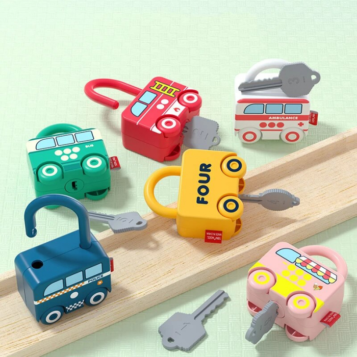 Lacat masinuta de pompieri cu cheie cifra 2  PUZZLE MATCHING LOCK [4]