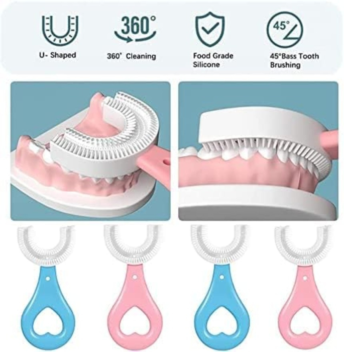 Periuta de Dinti in Forma de U, pentru Sugari si Copii 2-6 ani, Peri Moi, 9 cm, Model Inima, Culoare albastru deschis [5]