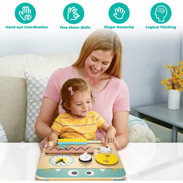 Placa de activitati Montessori multifunctionala din lemn Busy Board [5]