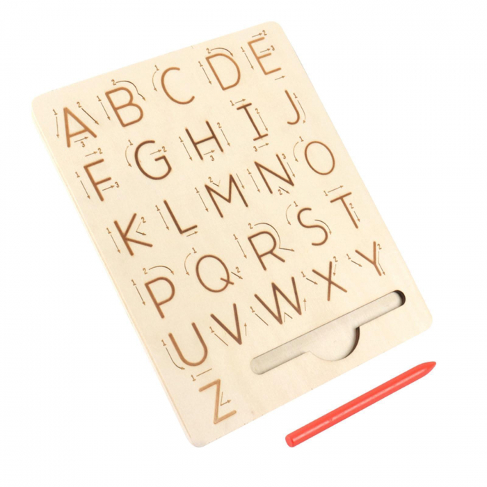 Placa din lemn Montessori cu creion - trasarea literelor mari si literelor mici de tipar [4]