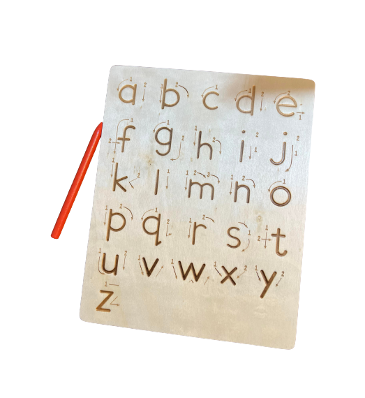 Placa din lemn Montessori cu creion - trasarea literelor mari si literelor mici de tipar [3]