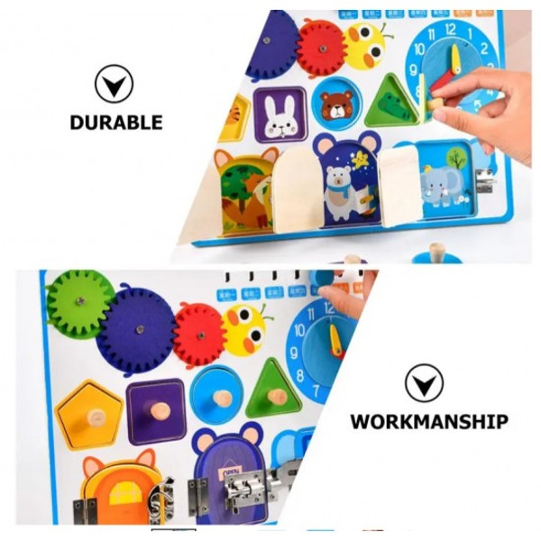 Placa puzzle si activitati Montessori incuietori din lemn, calendar si ceas [5]