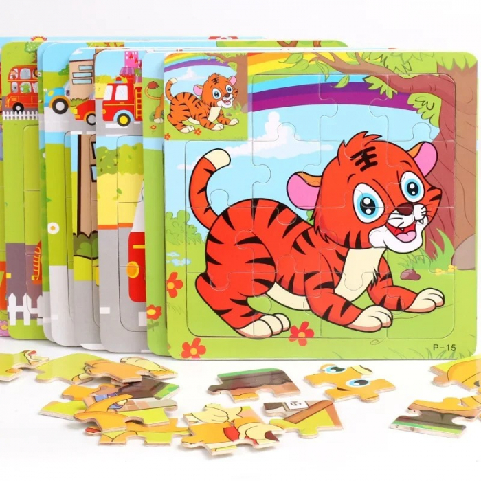 Puzzle 15 piese din lemn animale si vehicule [2]