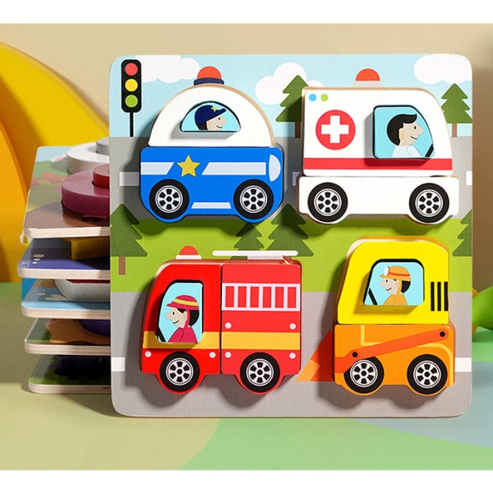 Puzzle 4 in 1 3D din lemn vehicule [6]