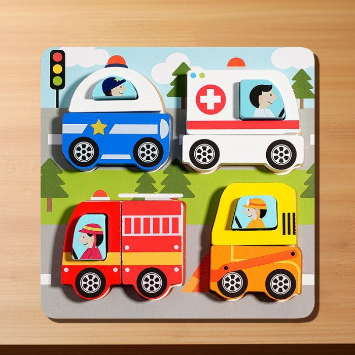 Puzzle 4 in 1 3D din lemn vehicule [4]