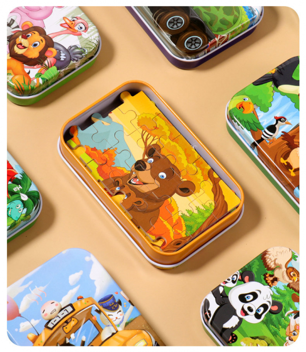 Puzzle 60 de piese in cutie metalica- ANIMALE VESELE IN JUNGLA [5]