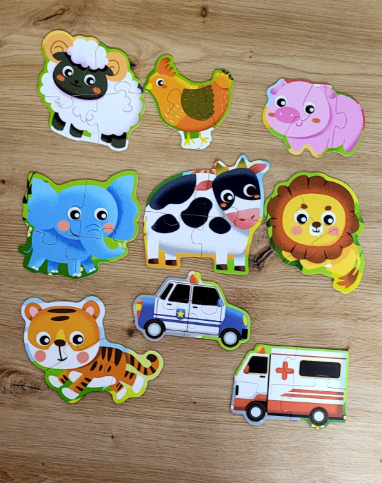 Puzzle din lemn 20 in 1 animale si vehicule [2]