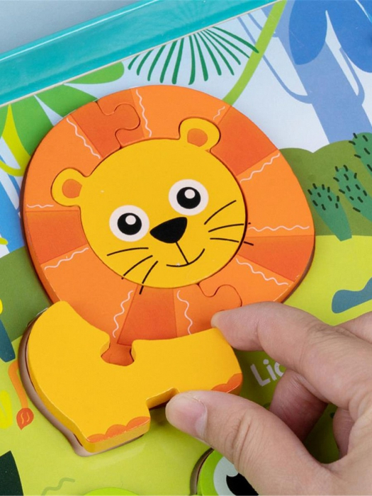 Puzzle din lemn 3D 4 in 1 animale din jungla [3]