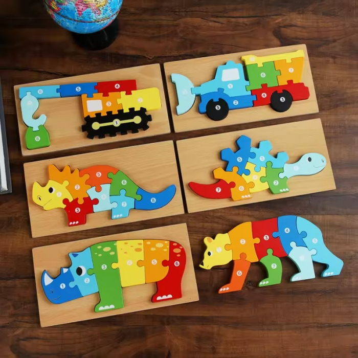 Puzzle din lemn 3D cu piese numerotate animale si vehicule [4]