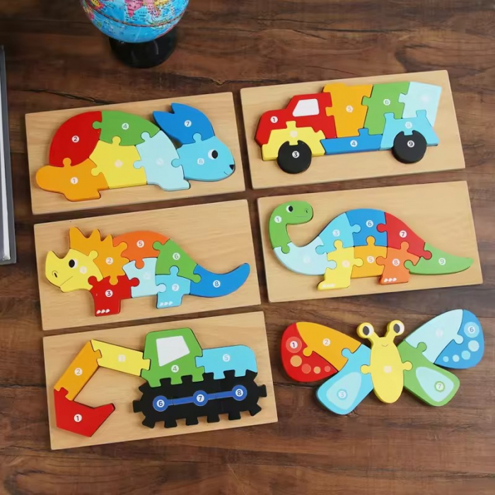 Puzzle din lemn 3D cu piese numerotate animale si vehicule [3]