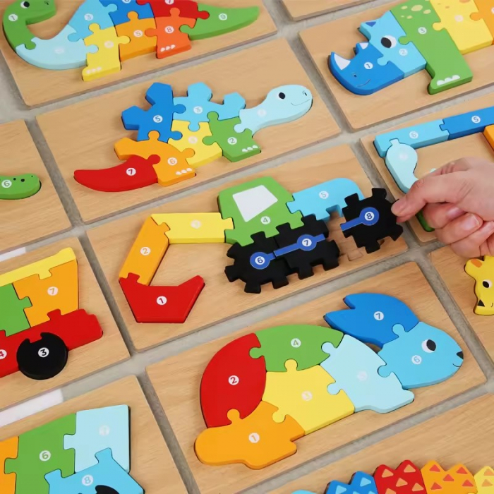 Puzzle din lemn 3D cu piese numerotate animale si vehicule [2]