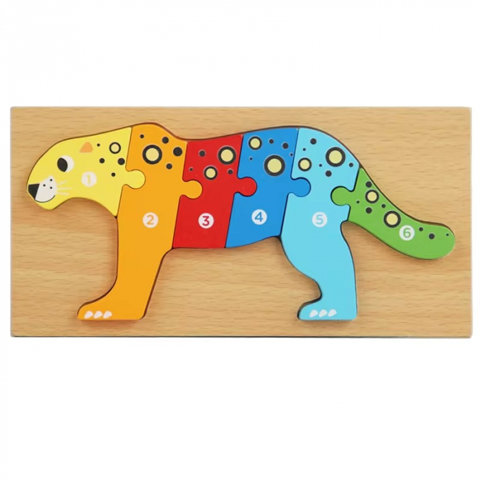 Puzzle din lemn 3D cu piese numerotate animale si vehicule [1]