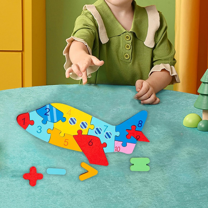 Puzzle din lemn 3D cu piese numerotate si operatii aritmetice Avion [2]