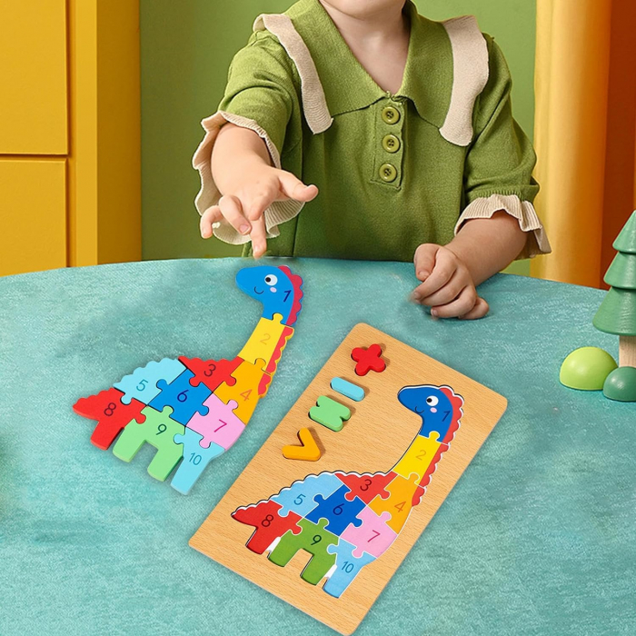 Puzzle din lemn 3D cu piese numerotate si operatii aritmetice Dinozaur [2]