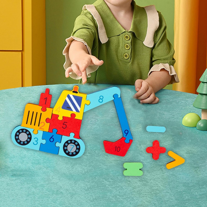 Puzzle din lemn 3D cu piese numerotate si operatii aritmetice Excavator [2]