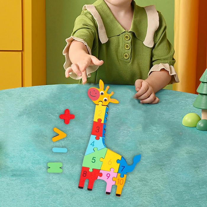 Puzzle din lemn 3D cu piese numerotate si operatii aritmetice Girafa [2]