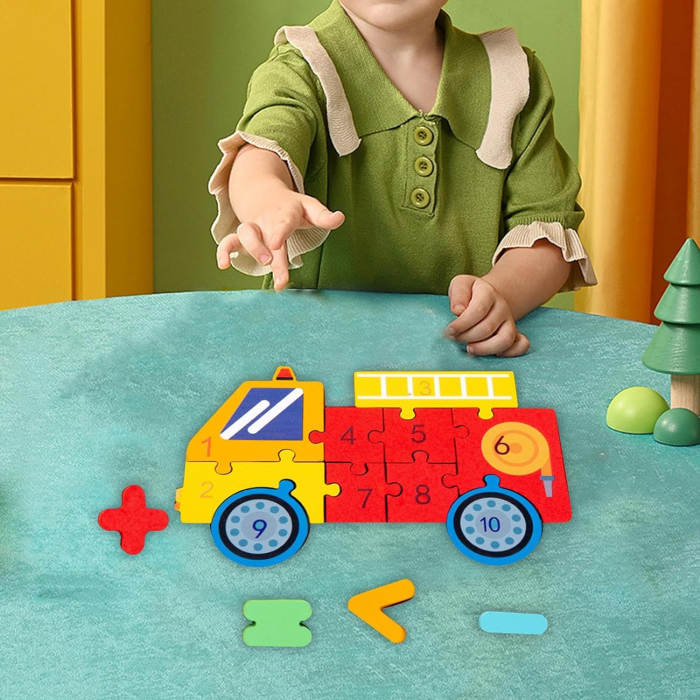 Puzzle din lemn 3D cu piese numerotate si operatii aritmetice Masina de Pompieri [2]