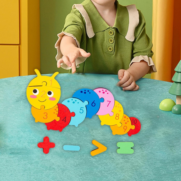 Puzzle din lemn 3D cu piese numerotate si operatii aritmetice Omida [2]