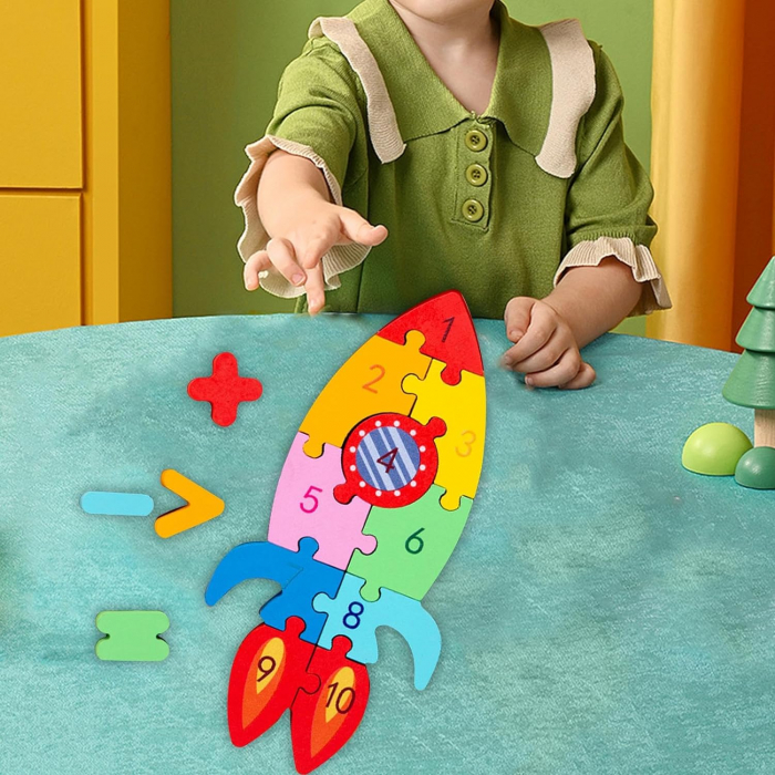 Puzzle din lemn 3D cu piese numerotate si operatii aritmetice Racheta [2]