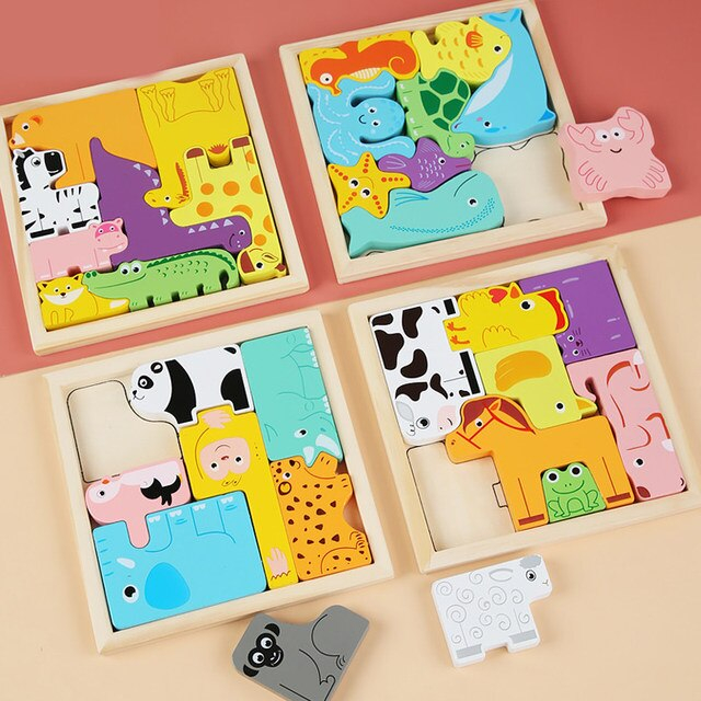 Puzzle din lemn 3D Tetris animale PADURE [2]
