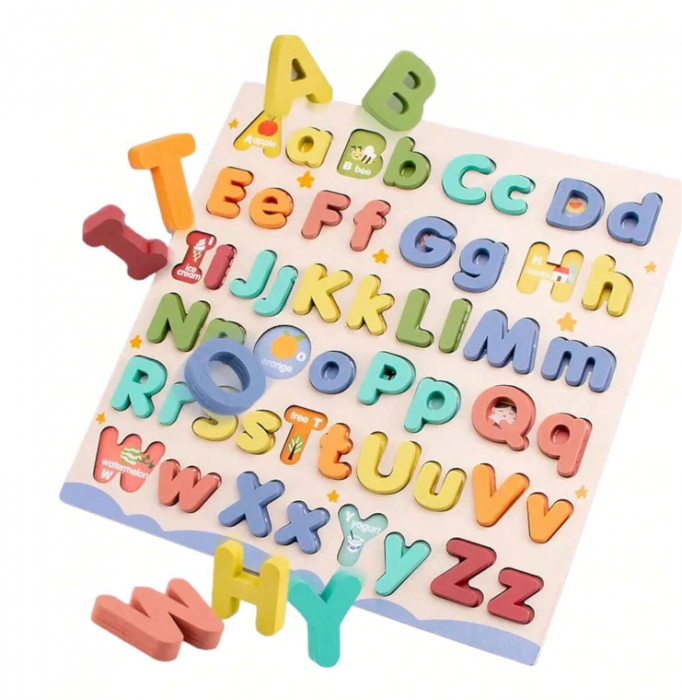 Puzzle din lemn alfabet litere mari si mici de tipar in relief [4]