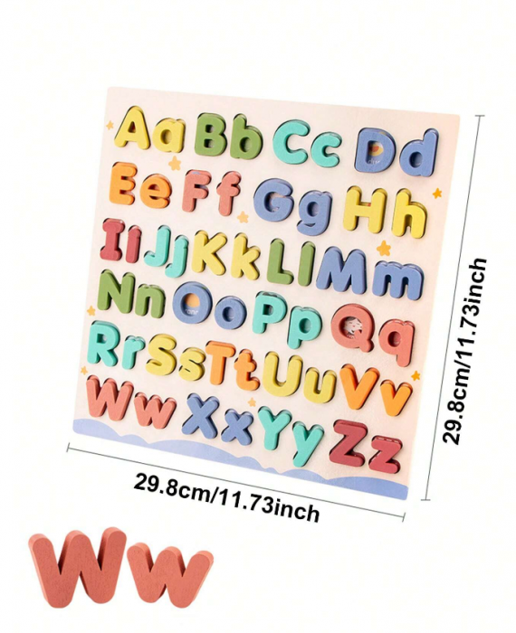 Puzzle din lemn alfabet litere mari si mici de tipar in relief [6]