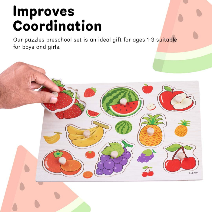 Puzzle din lemn cu butoni fructe [5]