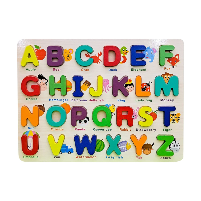 Puzzle din lemn în relief litere mari de tipar Alfabetul in limba engleza [1]
