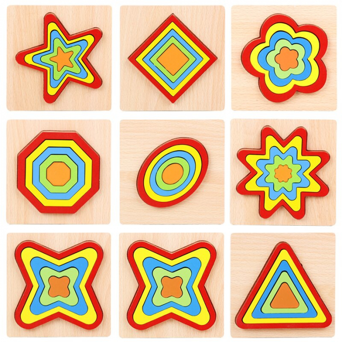 Puzzle din lemn incastru mic hexagon curcubeu [3]