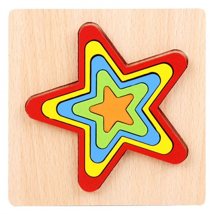 Puzzle din lemn incastru mic stea cu 5 colturi curcubeu [1]