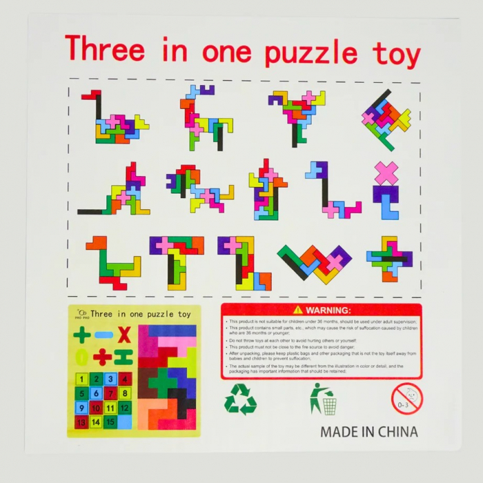 Puzzle incastru din lemn 3 in 1 - numere, operatii matematice, tetris [4]