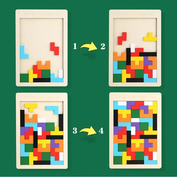 Puzzle incastru din lemn 3 in 1 - tangram forme geometrice, tetris si X si 0 [2]