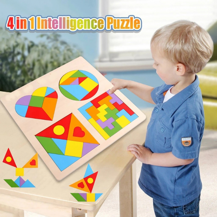 Puzzle incastru din lemn 4 in 1 - forme geometrice, tangram si tetris SMART BRAIN [2]