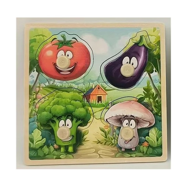 Puzzle incastru din lemn cu butoni 4 piese legume [1]
