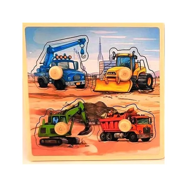 Puzzle incastru din lemn cu butoni 4 piese masini utilitare [1]