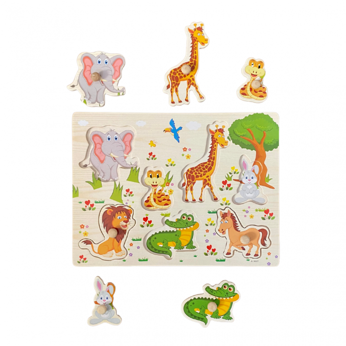Puzzle incastru din lemn cu butoni animale din junglă 8 [2]