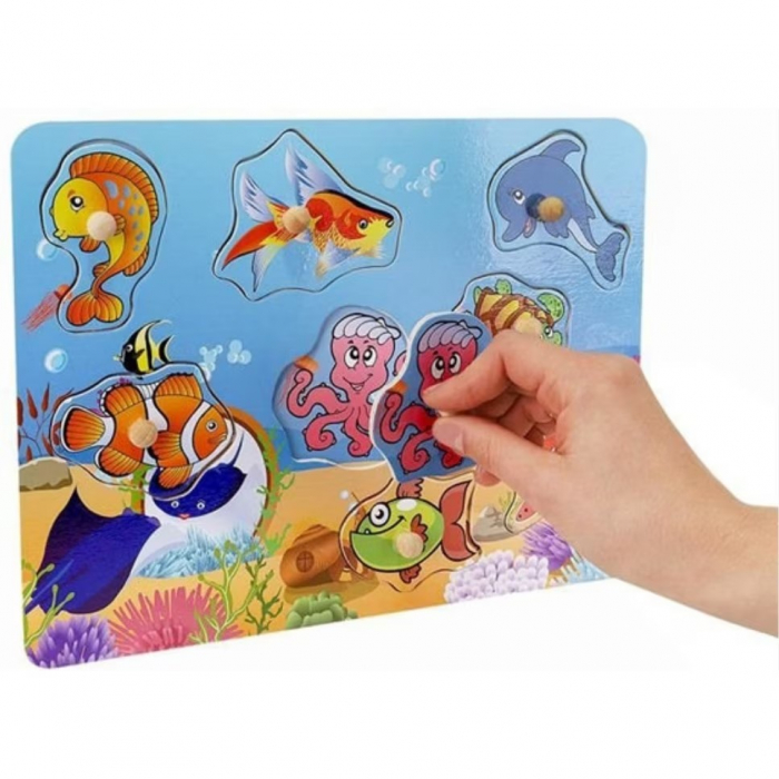Puzzle incastru din lemn cu butoni - animale marine 2 [2]