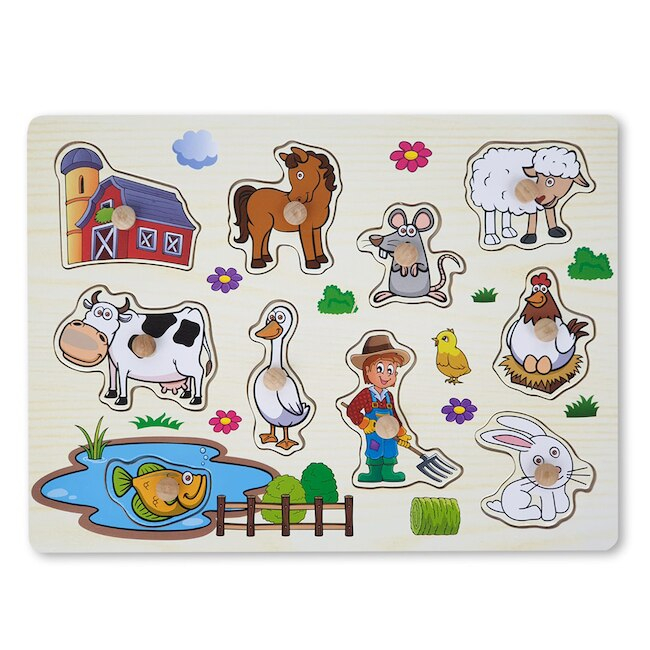 Puzzle incastru din lemn cu butoni - FERMA [1]