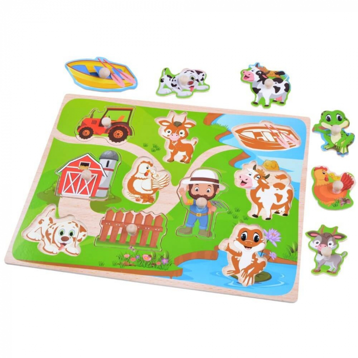Puzzle incastru din lemn cu butoni - FERMA 6 [2]