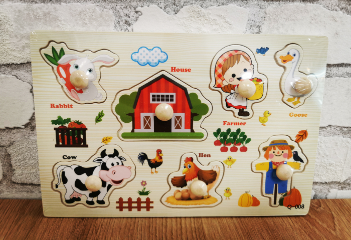 Puzzle incastru din lemn cu butoni - FERMA 7 [2]