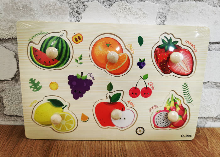 Puzzle incastru din lemn cu butoni - fructe 3 [2]